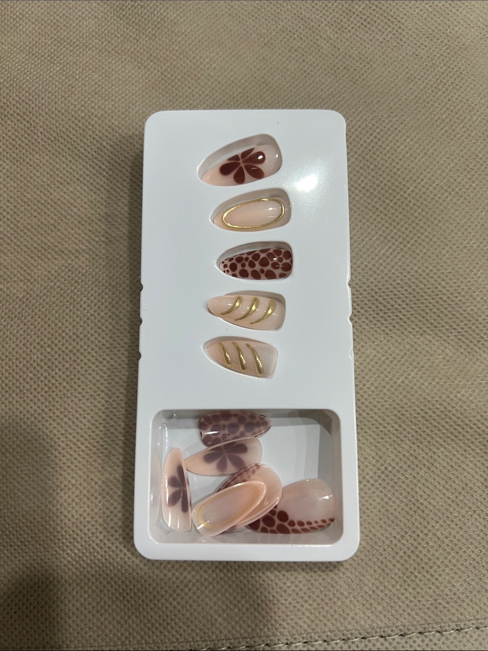 Nude Pink Almond Press on Nails with Gold Accents - Picture 3 of 5